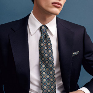 Navy Blue Rhombus Diamonds  Floral Mannen Stropdas