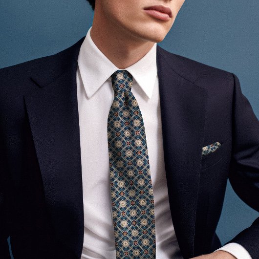 Navy Blue Rhombus Diamonds  Floral Mannen Stropdas