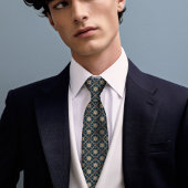 Navy Blue Rhombus Diamonds  Floral Mannen Stropdas