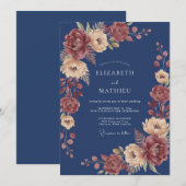 Navy Blue Rijke Herfst Bruiloft Kaart (Voorkant / Achterkant)