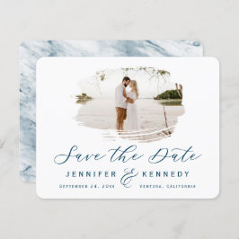 Navy Blue Romantic geborsteld Lijst met foto Save The Date