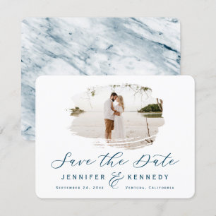 Navy Blue Romantic geborsteld Lijst met foto Save The Date