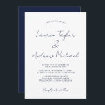 Navy Blue Romantic Modern Wedding Invitation Kaart<br><div class="desc">Mooie,  elegante en eenvoudige,  marinesoltische,  romantische huwelijksuitnodiging. Volledig aanpasbaar met namen,  datums,  locatie en kleuren die overeenkomen met uw trouwthema.</div>