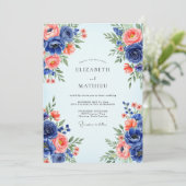 Navy Blue Romantic Spring Wedding Kaart (Staand voorkant)