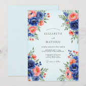 Navy Blue Romantic Spring Wedding Kaart (Voorkant / Achterkant)