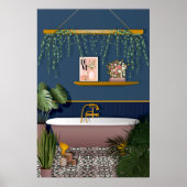 Navy Blue Romantic Victoriaans badkamer Poster (Voorkant)