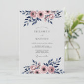 Navy Blue Romantic Watercolor Wedding Kaart (Staand voorkant)