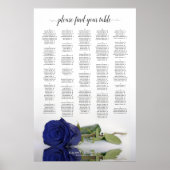 Navy Blue Roos Alfabetical Wedding Seating Chart Poster (Voorkant)