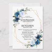 Navy Blue Roos Boho Geometric Wedding Invitation Kaart (Voorkant)