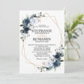 Navy Blue Roos Boho Geometric Wedding Kaart (Staand voorkant)