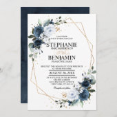 Navy Blue Roos Boho Geometric Wedding Kaart (Voorkant / Achterkant)