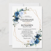Navy Blue Roos Boho Geometric Wedding Kaart (Voorkant)