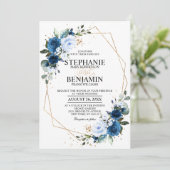Navy Blue Roos Boho Geometric Wedding Kaart (Staand voorkant)