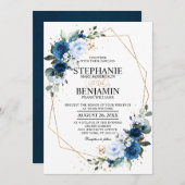 Navy Blue Roos Boho Geometric Wedding Kaart (Voorkant / Achterkant)