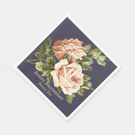 Navy Blue  Roos Bridal Tea Servet (Hoek)