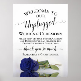 Navy Blue Roos Chic Unplugged Wedding Ceremony Poster