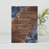 Navy Blue Roos Dress Gold Quinceanera Kaart (Staand voorkant)