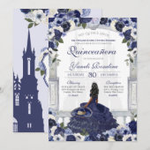 Navy Blue Roos Elegant Charro Princess Quinceanera Kaart (Voorkant / Achterkant)
