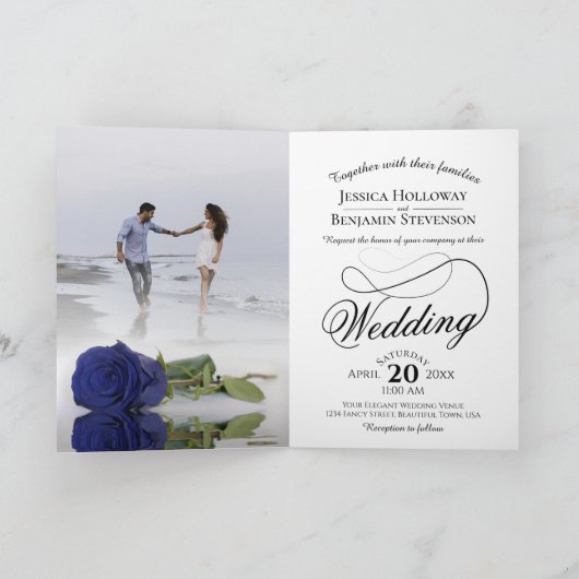 Navy Blue Roos Elegant Romantic Photo Wedding (Binnen)