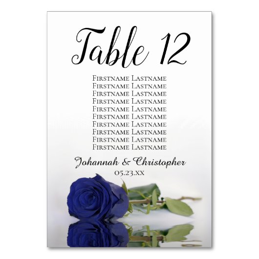 Navy Blue Roos Elegant Wedding Seating Chart Kaart (Voorkant)