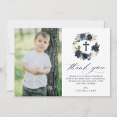 Navy Blue Roos Floral Wreatfoto First Community Bedankkaart (Voorkant)