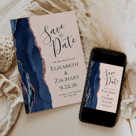 Navy Blue Roos Gold Agaat Blush Save the Date