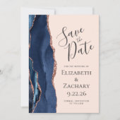 Navy Blue Roos Gold Agaat Blush Save the Date (Voorkant)