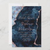 Navy Blue Roos Gold Agaat Bridal Shower Invitation Kaart (Voorkant)