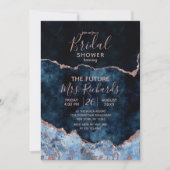 Navy Blue Roos Gold Agaat Bridal Shower Invitation Kaart (Voorkant)