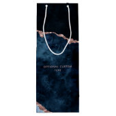 Navy Blue Roos Gold Agaat Bruiloft Gefeliciteerd Wijn Cadeautas (Achterkant)