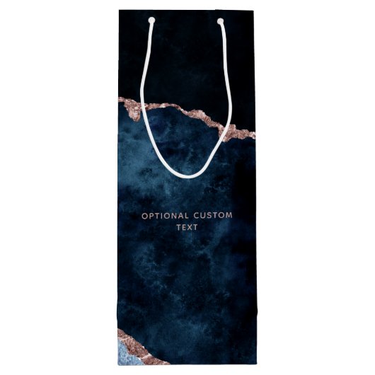 Navy Blue Roos Gold Agaat Bruiloft Gefeliciteerd Wijn Cadeautas (Achterkant)