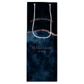 Navy Blue Roos Gold Agaat Bruiloft Gefeliciteerd Wijn Cadeautas (Voorkant)