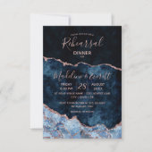 Navy Blue Roos Gold Agaat bruiloft repetitie diner Kaart (Voorkant)