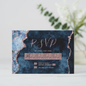 Navy Blue Roos Gold Agaat Bruiloft RSVP Reactie Kaartje (Staand voorkant)