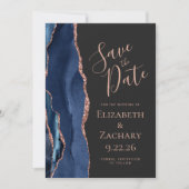 Navy Blue Roos Gold Agaat Dark Save the Date (Voorkant)