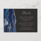 Navy Blue Roos Gold Agaat Dark Wedding Details Informatiekaartje (Voorkant)