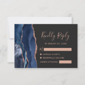 Navy Blue Roos Gold Agaat Dark Wedding RSVP (Voorkant)