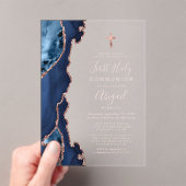 Navy Blue Roos Gold Agaat Eerste Communie Acryl Uitnodigingen (Insitu (Draagbaar))