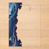 Navy Blue Roos Gold Agaat Eerste Communie Acryl Uitnodigingen (Voorkant)