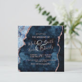 Navy Blue Roos Gold Agaat Gilt Bruiloft Uitnodigin Kaart (Staand voorkant)