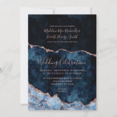Navy Blue Roos Gold Agaat Gilt Wedding Invitation Kaart (Voorkant)