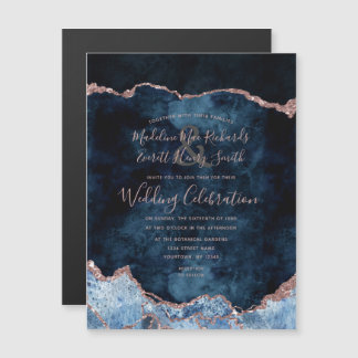 Navy Blue Roos Gold Agaat Gilt Wedding Invitation Magnetische Uitnodiging