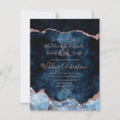 Navy Blue Roos Gold Agaat Gilt Wedding Invitation Magnetische Uitnodiging (Voorkant)