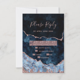 Navy Blue Roos Gold Agaat Gilt Wedding RSVP Antwoo