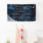 Navy Blue Roos Gold Agaat Marmer Bruiloft Welkom Spandoek (Insitu)