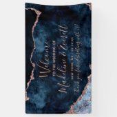 Navy Blue Roos Gold Agaat Marmer Bruiloft Welkom Spandoek (Verticaal)