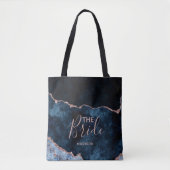 Navy Blue & Roos Gold Agaat Marmer de bruid Tote Bag (Voorkant)