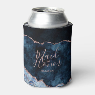 Navy Blue & Roos Gold Agaat Marmer Maid of Honor Blikjeskoeler