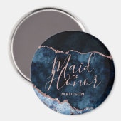 Navy Blue & Roos Gold Agaat Marmer Maid of Honor Magneet (Voorkant / Achterkant)
