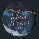Navy Blue & Roos Gold Agaat Marmer Maid of Honor Magneet<br><div class="desc">Navy Blue & Roos Gold Foil Waterverf Marble Agaat verguld Geode Design,  met moderne en script lettertypen. Trendy en chique bruiloft Maid of Honor magneet! ~ Controleer mijn winkel om de volledige bruidssuite voor dit ontwerp te zien!</div>
